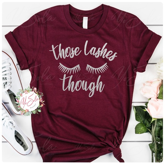 Tops - Silver Glitter “Those lashes...” Maroon T-shirt